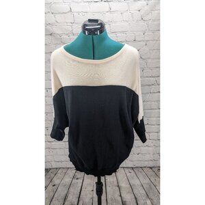 Women's Dana Buchman Colorblock Cream black Knit Sweater 3/4 Sleeve Size Medium